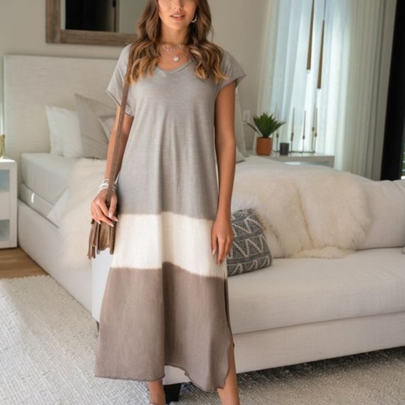 Elegant Gray and Brown Maxi Dress - Picture 1 of 16